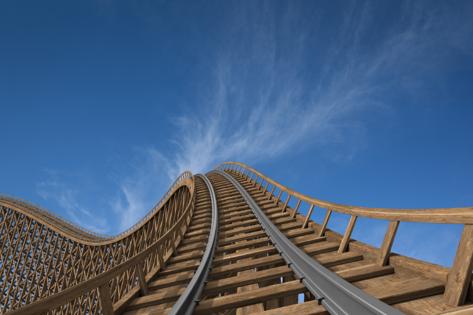 Empty wooden rollercoaster track.