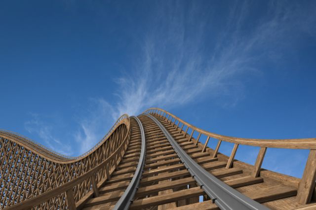 Empty wooden rollercoaster track.