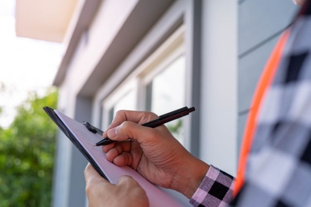 Home inspector in the foreground with a checklist in hand